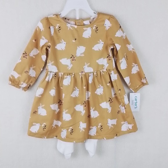 NWT Carter's‎ Baby 3-Piece Dress Set Girl's Size 18m in Yellow w/ Bunnies - Picture 4 of 15